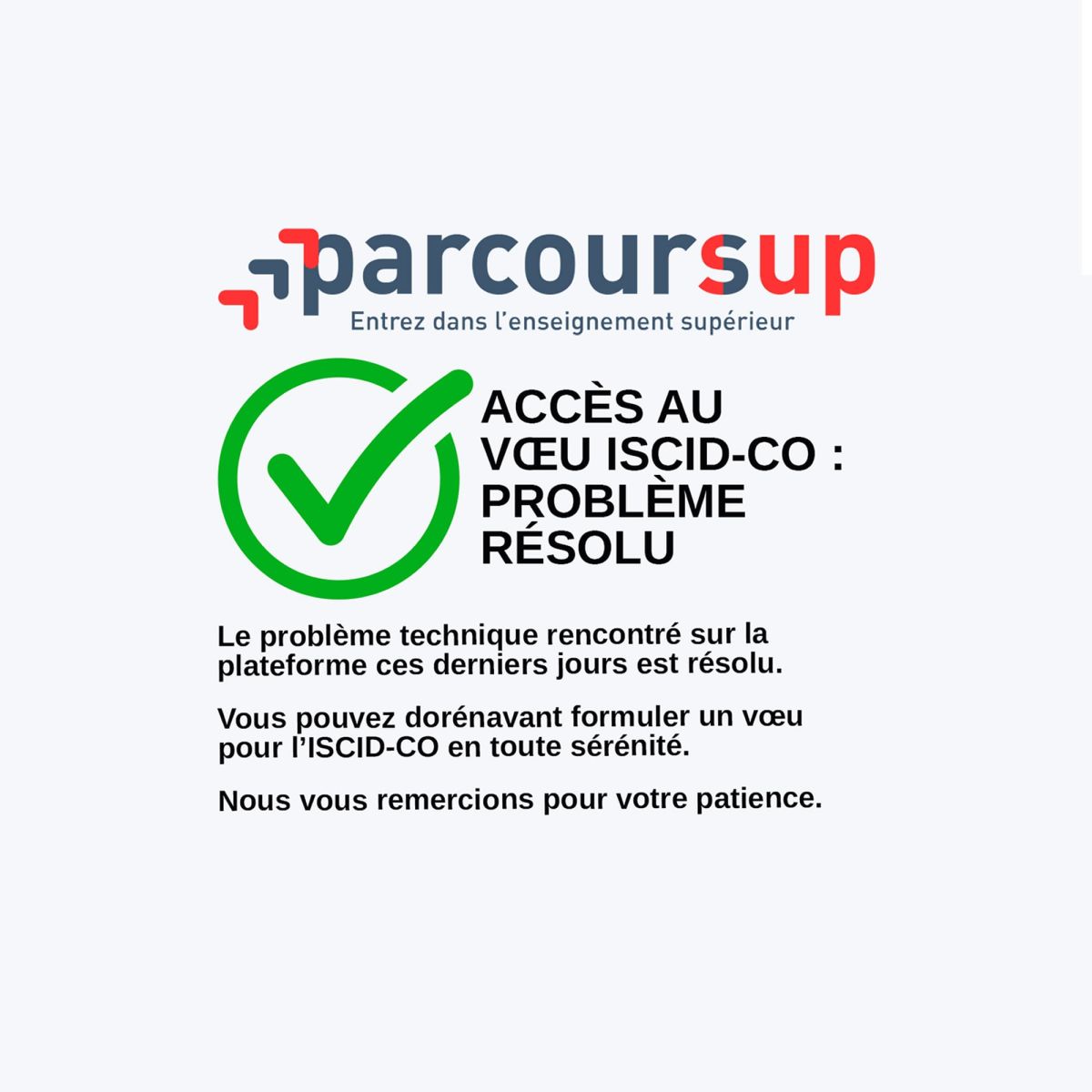 PARCOURSUP : Accès au Voeu ISCID-CO - Problème résolu